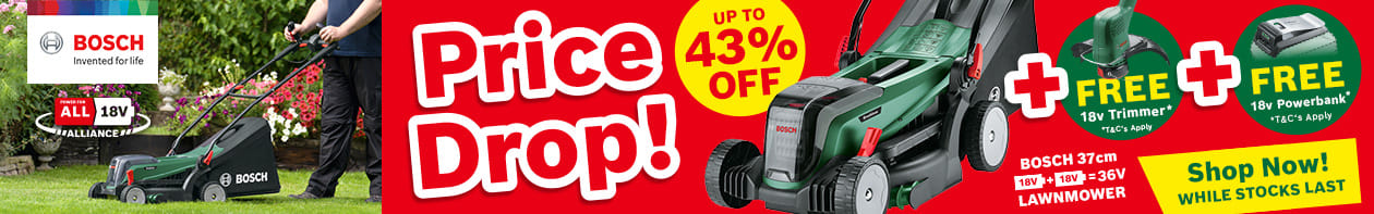 Price Drop! Bosch 2x18v Cordless Mower + Freebies!