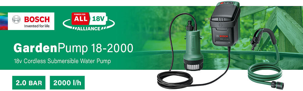  Bosch Cordless Submersible Water Pump GardenPump 18V-2000  Extension Kit (with Wall and Tank attachments and 2.5 m Garden Hose, in  Carton Packaging) : Patio, Lawn & Garden