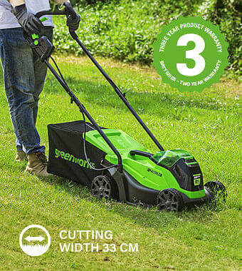 Greenworks GD24LM33 24v Cordless Rotary Lawnmower 330mm Lawnmowers