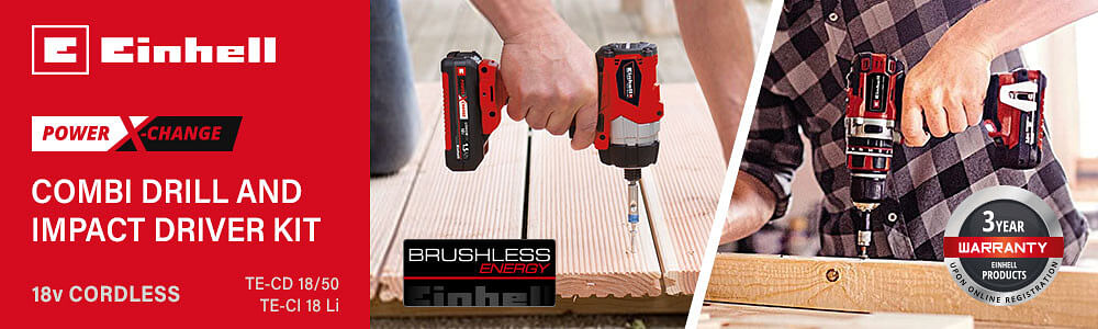 Einhell 18v Cordless Brushless Combi Drill and Impact Driver Kit