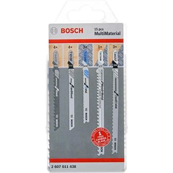 Bosch 15 Piece Assorted Multi Materia Jigsaw Blades Set + FOC Carbide Blade