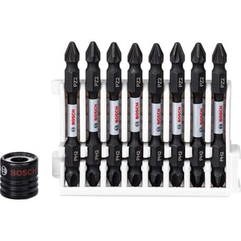 Bosch 9 Piece Double Ended Impact PH2 / PZ2 Screwdriver Bit Set and Magnetic Sleeve