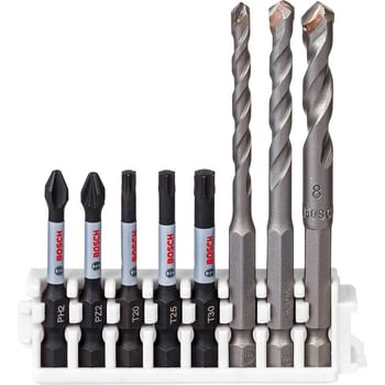 Bosch 8 Piece Impact Screwdriver and Hex-9 Ceramic Tile Drill Bit Set