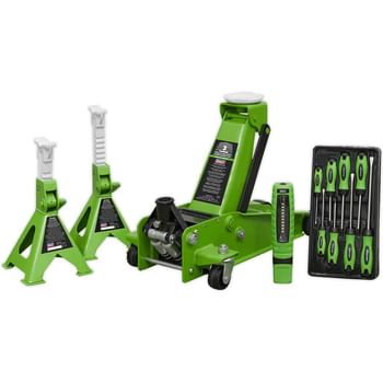 Sealey 3015CXHV Super Rocket Lift High Vis Trolley Jack, Axle Stands and Tool Combo Kit