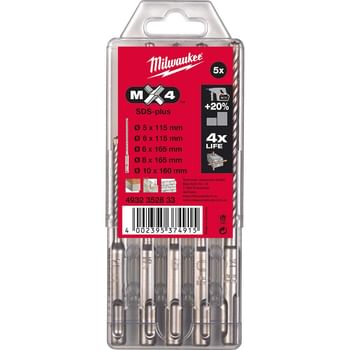 Milwaukee 5 Piece MX4 4 Cutter Head SDS Masonry Drill Bit Set