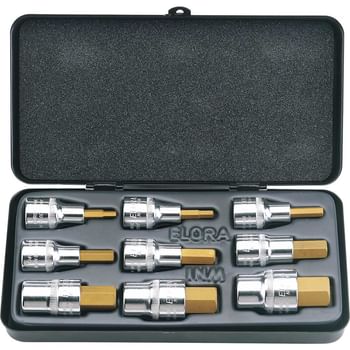 Elora 9 Piece 1/2" Drive Hexagon Socket Bit Set Metric