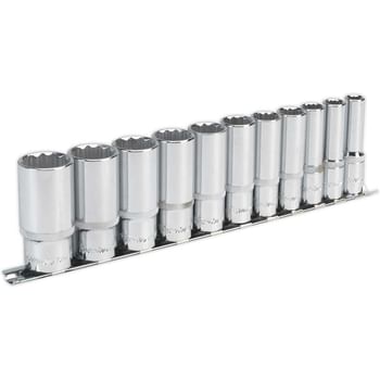 Sealey 11 Piece 3/8" Drive Deep Bi Hexagon WallDrive Socket Set Imperial
