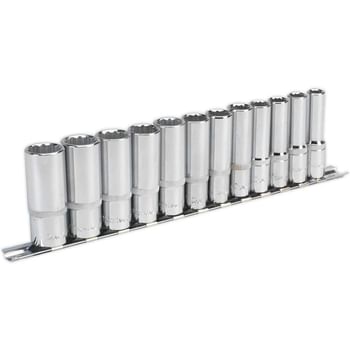 Sealey 12 Piece 3/8" Drive Deep Bi Hexagon WallDrive Socket Set Metric
