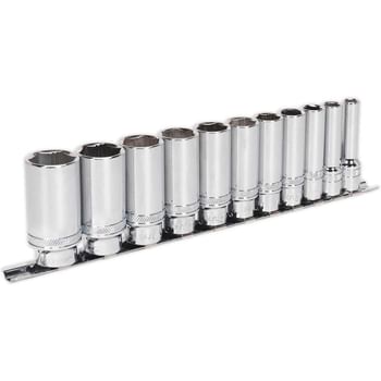 Sealey 11 Piece 3/8" Drive Deep Lock On Hexagon Socket Set Imperial