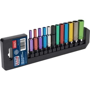 Sealey 12 Piece 1/4" Drive Coloured Deep Hex WallDrive Socket Set Metric
