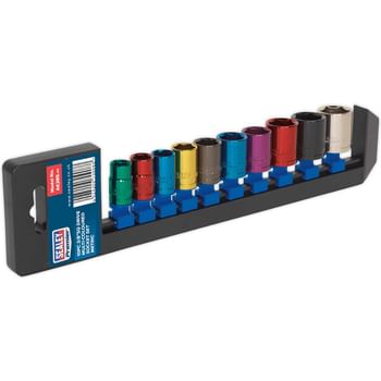 Sealey 10 Piece 3/8" Drive Coloured Hexagon WallDrive Socket Set Metric