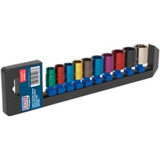 Sealey 10 Piece 3/8" Drive Coloured Hexagon WallDrive Socket Set Metric Sealey 10 Piece 3/8" Drive Coloured Hexagon WallDrive Socket Set Metric