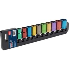 Sealey 10 Piece 1/2" Drive Coloured Hexagon WallDrive Socket Set Metric
