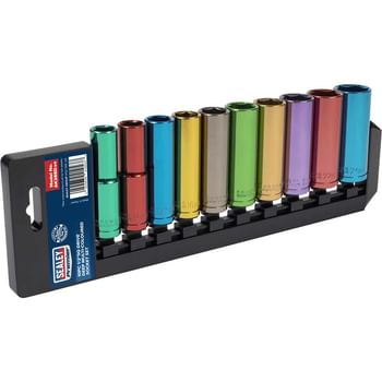 Sealey 10 Piece 1/2" Drive Coloured Deep Hex WallDrive Socket Set Metric