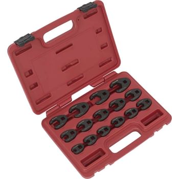 Sealey 15 Piece 3/8" Drive Crow Foot Spanner Set Black Metric