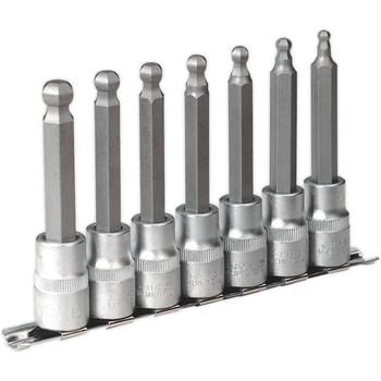 Sealey 7 Piece 1/2" Drive Ball End Long Hexagon Socket Bit Set Metric