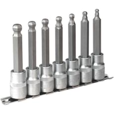 Sealey 7 Piece 1/2" Drive Ball End Long Hexagon Socket Bit Set Metric Sealey 7 Piece 1/2" Drive Ball End Long Hexagon Socket Bit Set Metric