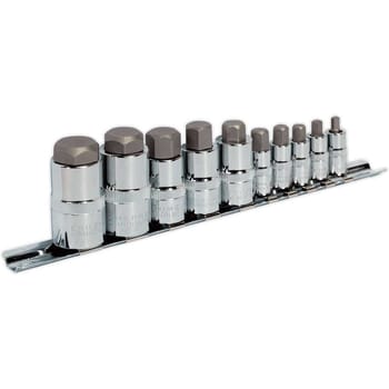 Sealey 10 Piece Combination Drive Stubby Hexagon Socket Bit Set Metric