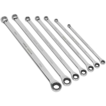 Sealey 7 Piece Extra Long Ratchet and Fixed Ring Spanner Set