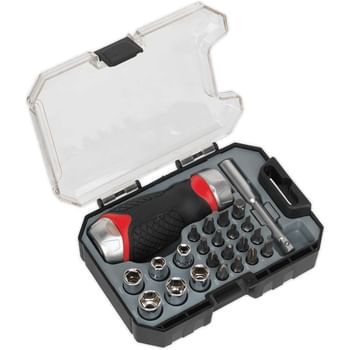 Sealey 24 Piece Stubby Ratchet Screwdriver Bit and Socket Set