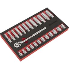Sealey 25 Piece 3/8" Drive Ratchet Wrench and Socket Rail Set
