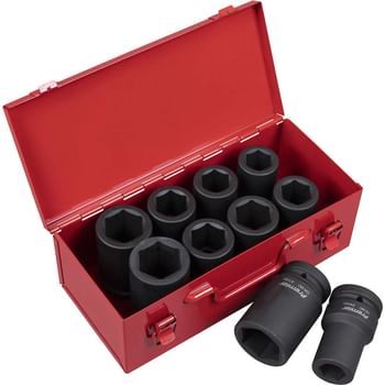 Sealey 10 Piece 1" Drive Deep Hexagon Impact Socket Set Metric and Imperial