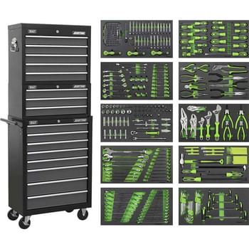 Sealey American Pro 16 Drawer Roller Cabinet, Mid and Top Tool Chests + 420 Piece Tool Kit