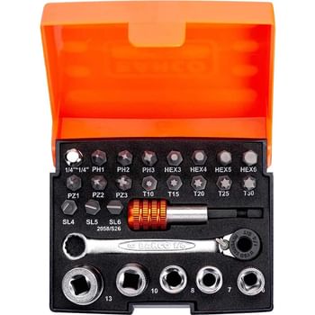 Bahco 2058/S26 26 Piece 1/4" Drive Hex Socket and Screwdriver Bit Set Metric