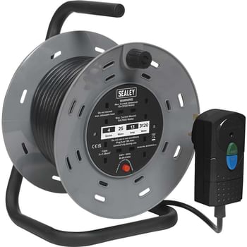 Sealey 2 Socket Cable Extension Reel and RCD Plug 240v
