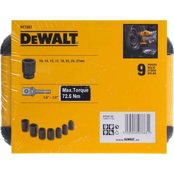 DeWalt 9 Piece 1/2" Drive Impact Socket Set Metric