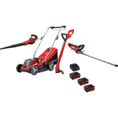 Einhell GE-CM 18v Cordless Rotary Lawnmower, Blower, Grass and Hedge Trimmer Kit