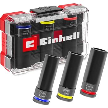 Einhell 3 Piece 1/2" Drive Alloy Wheel Impact Socket Set in XS Case