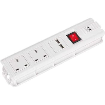Sealey 2 Socket Extension Lead 2 USB Sockets 240v