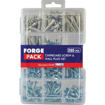 Forgefix Forge Pack 280 Piece Chipboard Screw and Wall Plug Kit