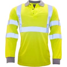 Modaflame Mens Flame Resistant Hi Vis Polo Shirt Long Sleeve