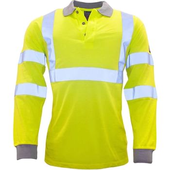 Modaflame Mens Flame Resistant Hi Vis Polo Shirt Long Sleeve