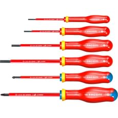 Facom Protwist 6 Piece VDE Insulated Slotted and Pozi Screwdriver Set Facom Protwist 6 Piece VDE Insulated Slotted and Pozi Screwdriver Set