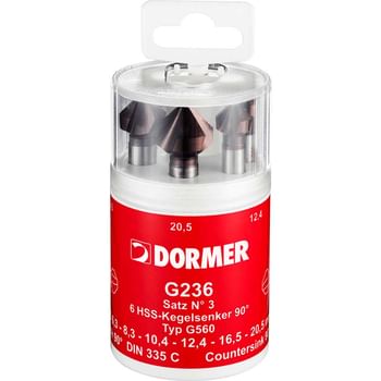 Dormer G2363 6 Piece HSS Straight Shank 90° Countersink Set