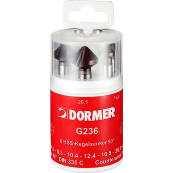 Dormer G2365 6 Piece HSS Tialn Tri-Flat Straight Shank 90° Countersink Set