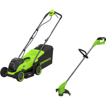 Greenworks Twin 24v Cordless Lawnmower 360mm and 24v Grass Trimmer 250mm