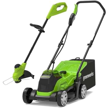 Greenworks 24v Cordless Brushless Rotary Lawnmower 330mm and Grass Trimmer 250mm