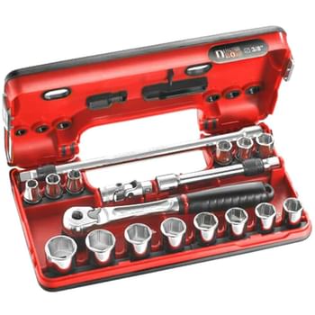 Facom 18 Piece 3/8" Drive Hex Socket Set Metric in Detection Box