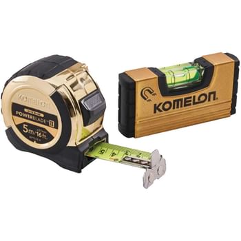 Komelon Gold PowerBlade Tape Measure and Mini Level