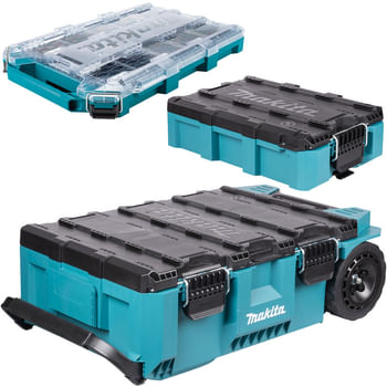 Makita 3 Piece MakTrak Rolling Tool Chest, Medium Box & Medium Organiser Kit