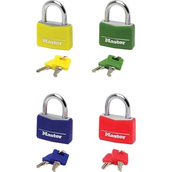 Masterlock Assorted Colours Aluminium Vinyl Padlock Pack of 4 Keyed Alike