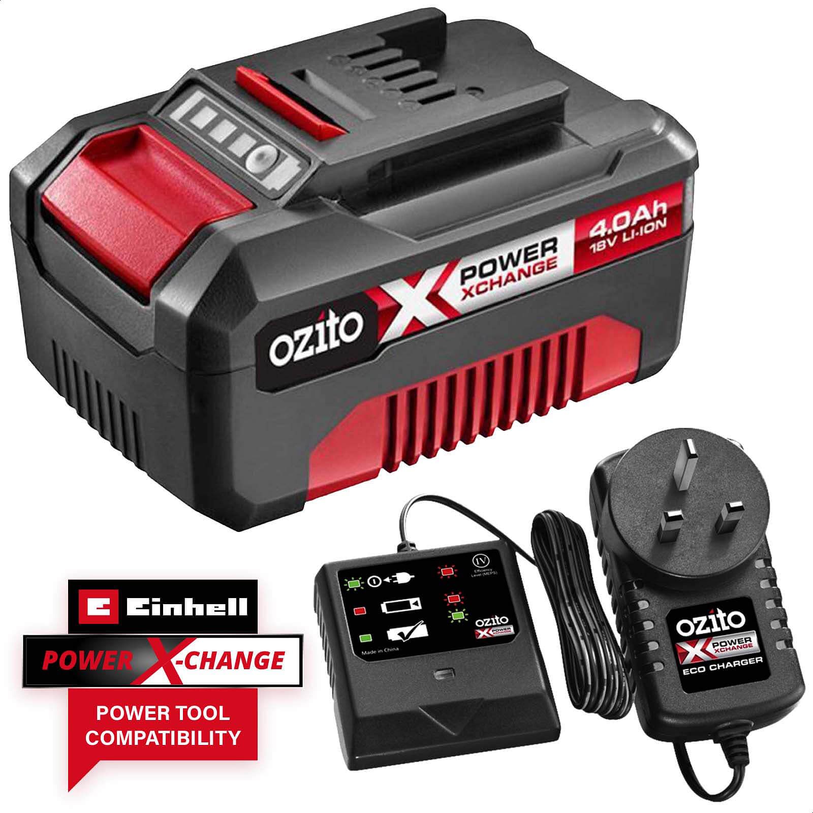 Ozito Genuine 18v Cordless Power X Change Li ion Battery 4ah and Fast Charger Battery Packs