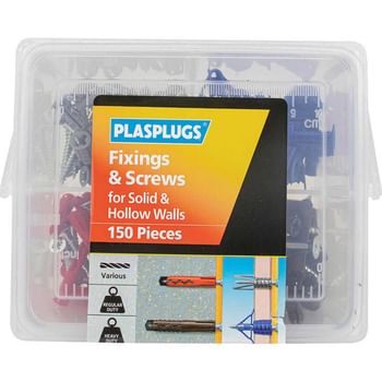 Plasplugs 150 Piece Fixings and Screws Kit for Solid and Hollow Walls