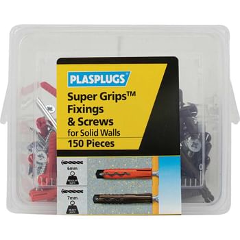Plasplugs 150 Piece Super Grips Fixings and Screws Kit for Solid Walls
