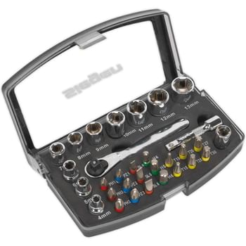 Siegen S01036 30 Piece 1/4" Drive Socket and Colour Coded Bit Set