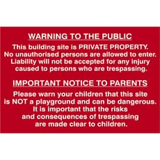 Scan Building Site Warning To Public and Parents Sign